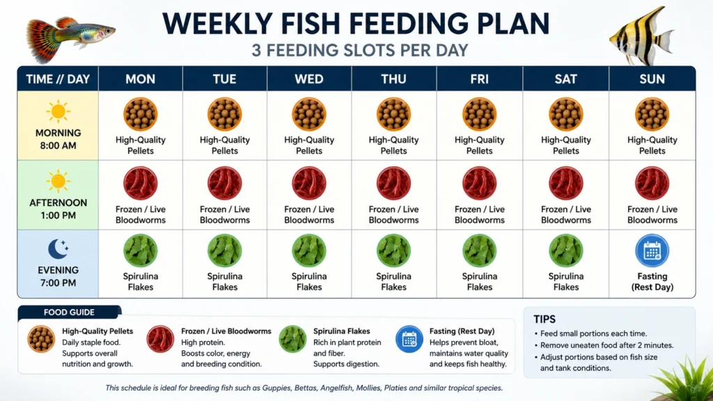 weekly planner-style chart showing three feeding slots per day across seven days