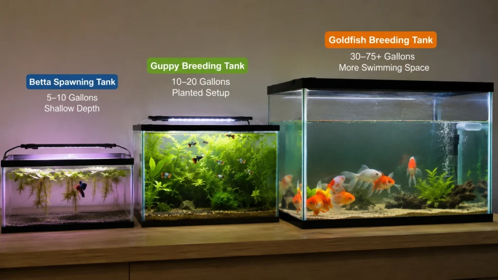 different breeding tank setups side by side