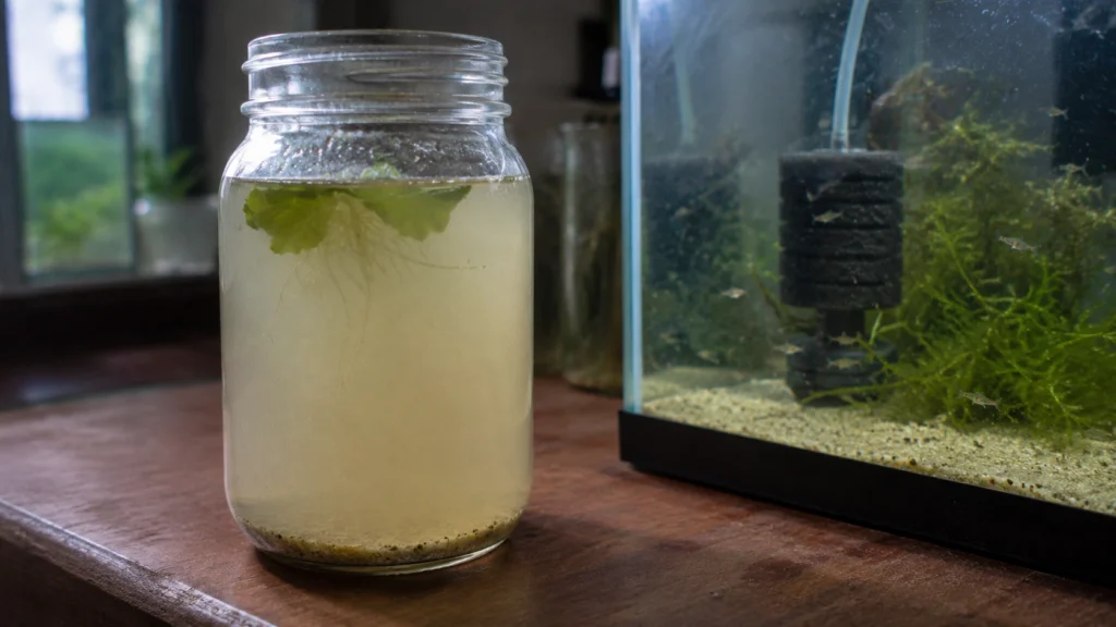 Infusoria culture jar showing cloudy water stage