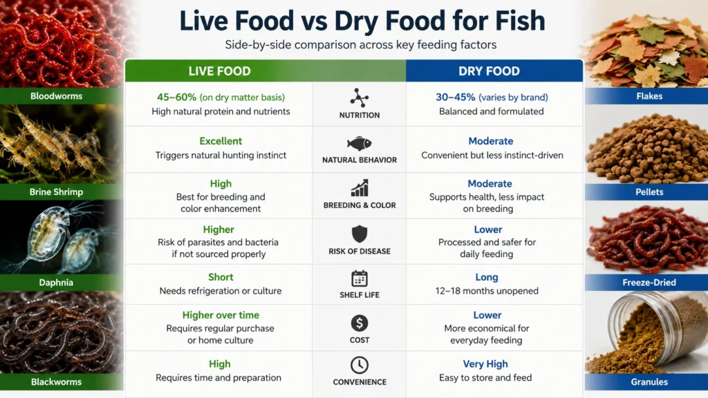  live food and dry food across key feeding factors